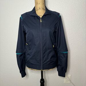 Nike Golf Navy Blue Windbreaker Jacket Women sz M Full Zip Vented Sleeves Pocket